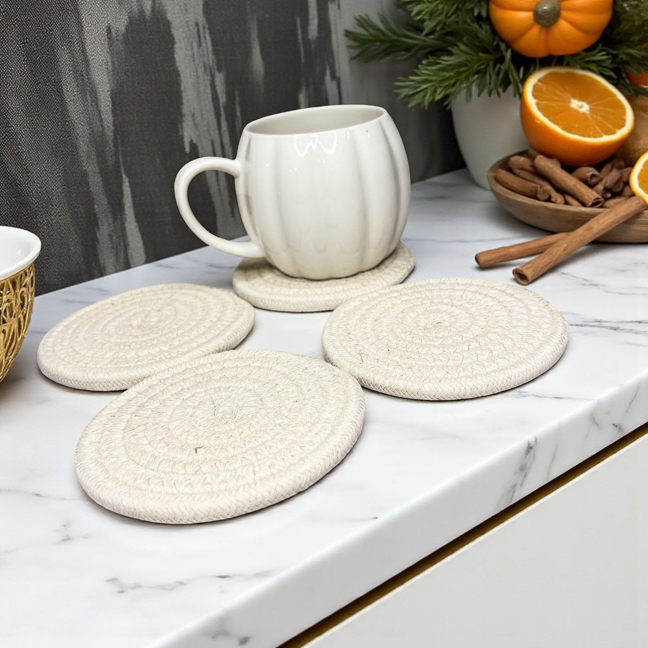 Boho braided rope coasters neutral colors gift ready home decor
Rustic braided rope coasters autumn gift set fall home accessories
rustic living room decor coasters for drinks set of four